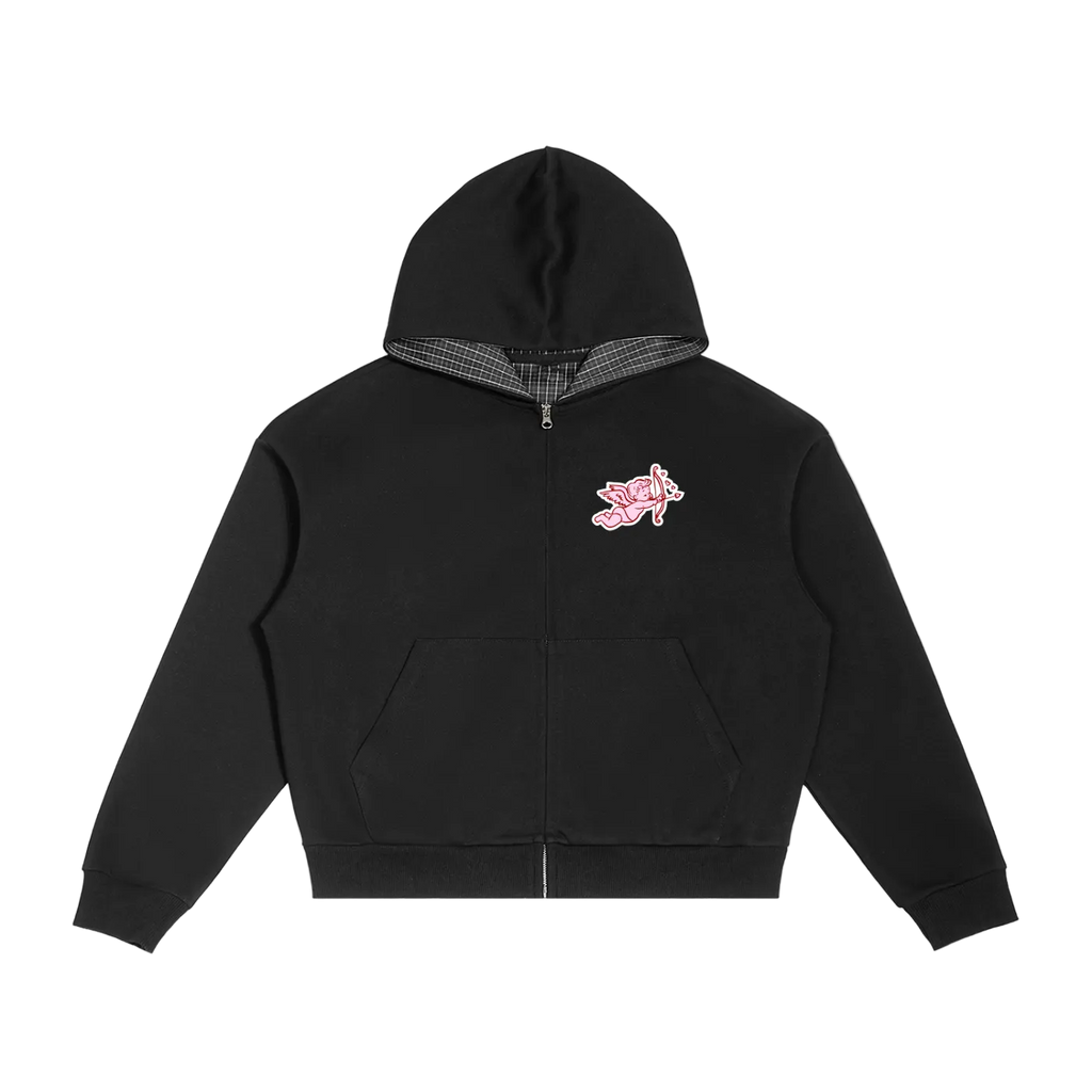 Angel Wings Plaid Zip Hoodie